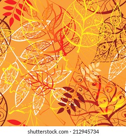 Cute seamless autumn vector background, hand-drawing illustration