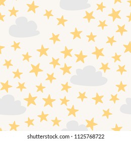 Cute seamless baby pattern with stars and clowds