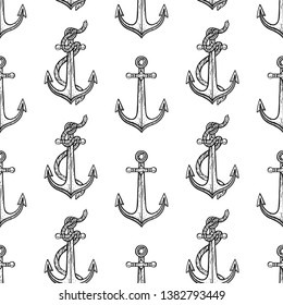 Cute seamless background of anchors. hand-drawn illustration