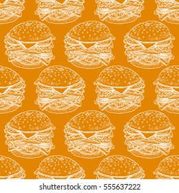 cute seamless background of appetizing hamburgers. hand-drawn illustration