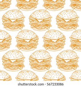 cute seamless background of appetizing hamburgers. hand-drawn illustration