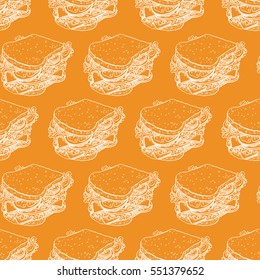 cute seamless background of appetizing sandwiches. hand-drawn illustration