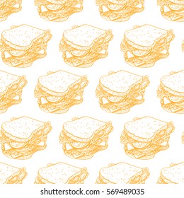 cute seamless background of appetizing sandwiches. hand-drawn illustration