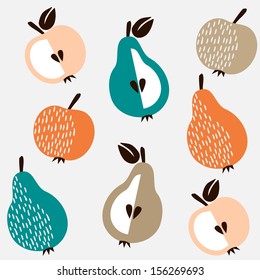 Cute seamless background with apples and pears, vector illustration 