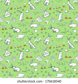 Cute seamless background with bunnies