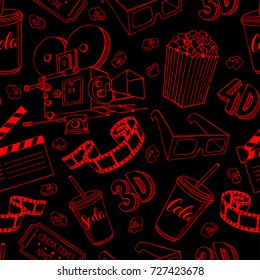 cute seamless background of cinema attributes. hand-drawn illustration