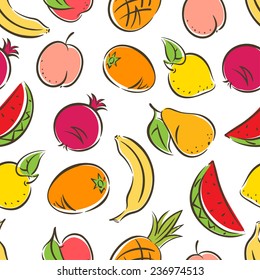 Cute seamless background with colored stylized fruit
