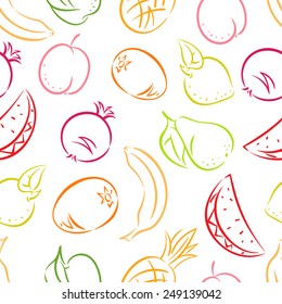 Cute seamless background with colored stylized fruit