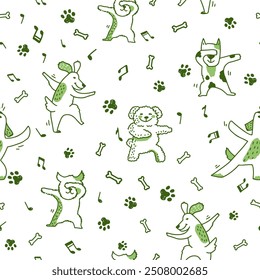 Cute seamless background with dancing dogs