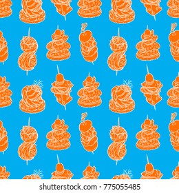 Cute seamless background of different canapes. hand-drawn illustration