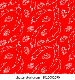 cute seamless background of different chili peppers. hand-drawn illustration