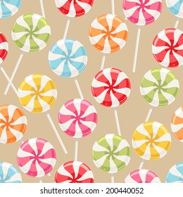 Cute seamless background with different color striped candy. vector illustration