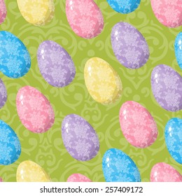 Cute seamless background with different colorful Easter Eggs
