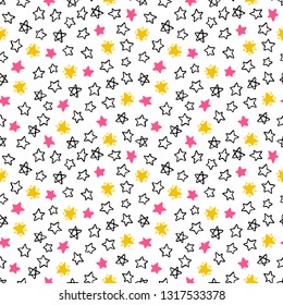 Cute seamless background of different hand-drawn stars