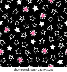 Cute seamless background of different hand-drawn stars