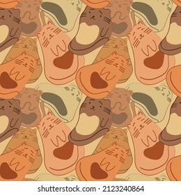 Cute seamless background with funny cats in cartoon style.