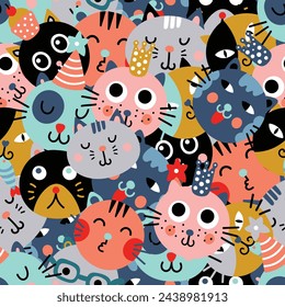 Cute seamless background with funny cats. Can be used for wallpaper, pattern fills, web page background,textile, postcards.