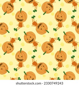 Cute seamless background for Halloween. A cute pumpkin doll for decoration.