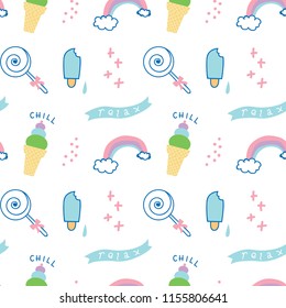 cute seamless background with ice cream and rainbow