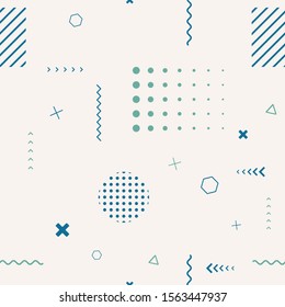 Cute seamless background. Memphis pattern. Flat concept. Fashion 80s-90s. Retro funky graphic. Vintage geometric print illustration element. Repeat banner. Vector template. Minimalist color backdrop - Shutterstock ID 1563447937