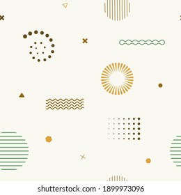 Cute seamless background. Memphis pattern. Flat concept. Fashion 80s-90s. Retro funky graphic. Vintage geometric print illustration element. Repeat banner. Vector template. Minimalist color backdrop