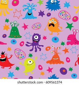 Cute seamless background with a monsters and patterns