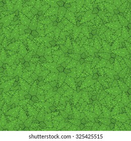 Cute seamless background pattern with mint leaves on the green fond. Vector illustration 
