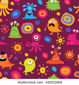 Cute seamless background with a patterns and monsters