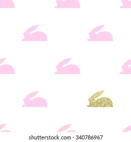 cute seamless background with pink and gold glitter bunny