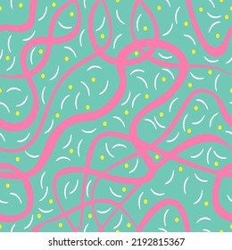 Cute seamless background, pink, white, yellow lines and dots pattern design vector.