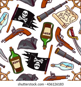 cute seamless background of pirated attributes. hand-drawn illustration