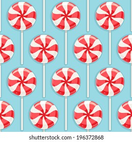 Cute seamless background with red and white striped candy