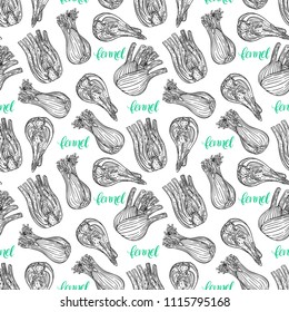 cute seamless background of ripe fennel. hand-drawn illustration