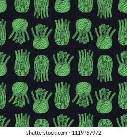 cute seamless background of ripe fennel. hand-drawn illustration