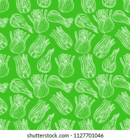 cute seamless background of ripe sketch fennel. hand-drawn illustration