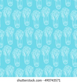 cute seamless background of ripe sketch celery. hand-drawn illustration