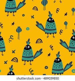 Cute seamless background. Rooster symbol of the new year for fabric, cards, invitations, wrapping paper, stationery and web backgrounds