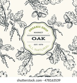 cute seamless background of sketch acorns and oak leaves. hand-drawn illustration