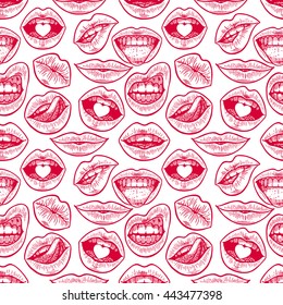 cute seamless background of sketch different lips. hand-drawn illustration