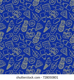 cute seamless background of sketch doodle food. hand-drawn illustration