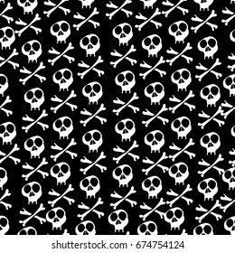 Cute Seamless Background. Skulls and bones. Hand Drawn Pattern.