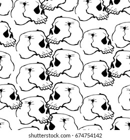 Cute Seamless Background. Skulls and bones. Hand Drawn Pattern.