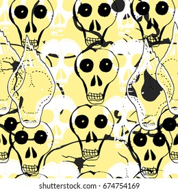 Cute Seamless Background. Skulls and bones. Hand Drawn Pattern.
