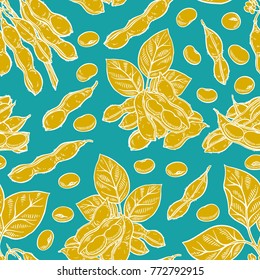 cute seamless background of soyabeans. hand-drawn illustration