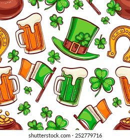 cute seamless background for St. Patrick`s Day. Hand-drawn illustration.