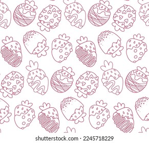 cute seamless background with strawberries and chocolate. hand-drawn illustration