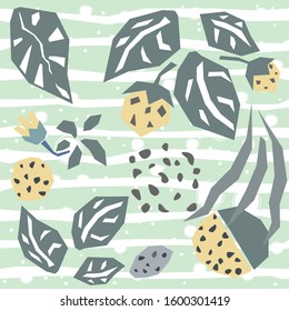 Cute Seamless background with strawberry and leaves. Vector Illustration.
