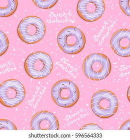 Cute seamless background of sweet donuts. Pattern.