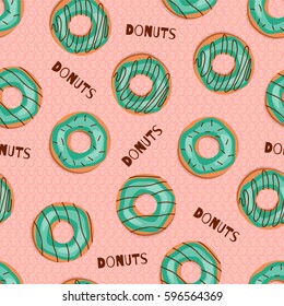 Cute seamless background of sweet donuts. Pattern.