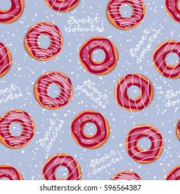 Cute seamless background of sweet donuts. Pattern.